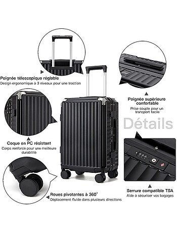 Valise cabine - 55x37.5x25 cm rigide 4 roulettes serrure tsa - kono