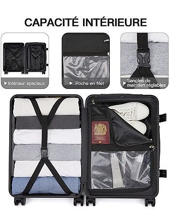 Valise cabine - 55x37.5x25 cm rigide 4 roulettes serrure tsa - kono