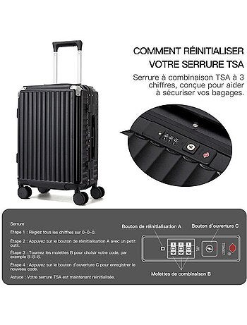Valise cabine - 55x37.5x25 cm rigide 4 roulettes serrure tsa - kono
