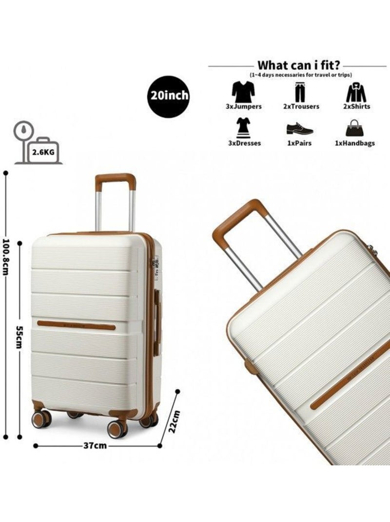 Valise cabine - 55x37x22 cm polypropylène 4 roulettes serrure tsa - british traveller Blanc - Kiabi