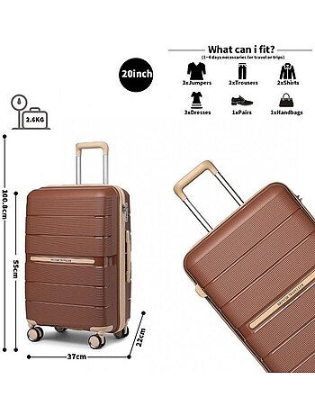Valise cabine - 55x37x22 cm, rigide polypropylène (pp), 4 roues 360° - british traveller