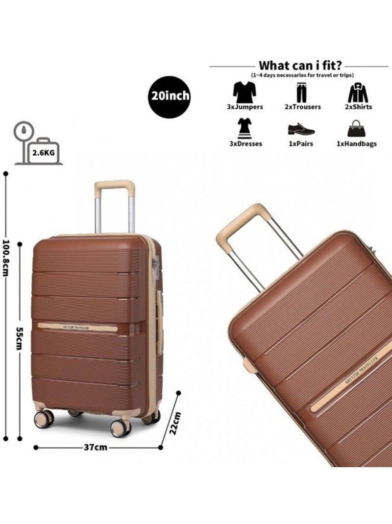 Valise cabine - 55x37x22 cm, rigide polypropylène (pp), 4 roues 360° - british traveller Marron - Kiabi