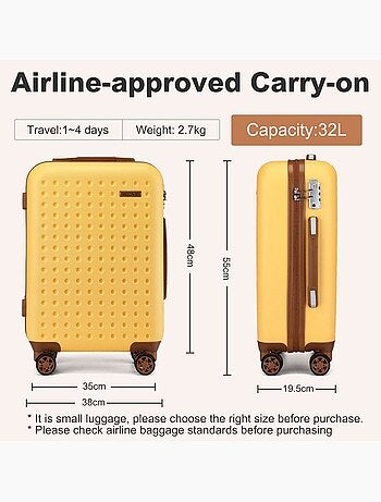 Valise cabine - 55x38x19 cm abs+pc 4 roulettes serrure tsa - kono