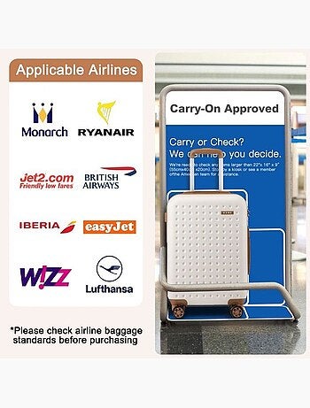 Valise cabine - 55x38x19.5 cm, rigide abs + pc, 4 roues 360°, serrure tsa - kono