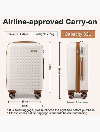 Valise cabine - 55x38x19.5 cm, rigide abs + pc, 4 roues 360°, serrure tsa - kono