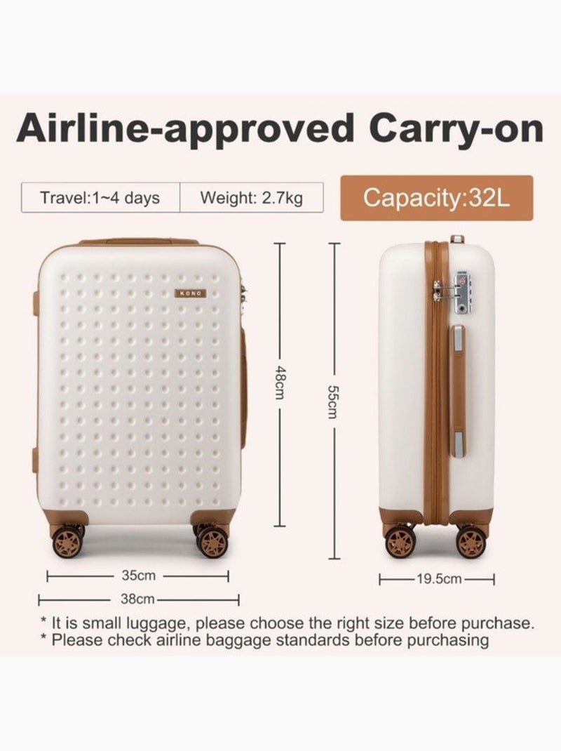 Valise cabine - 55x38x19.5 cm, rigide abs + pc, 4 roues 360°, serrure tsa - kono Blanc - Kiabi