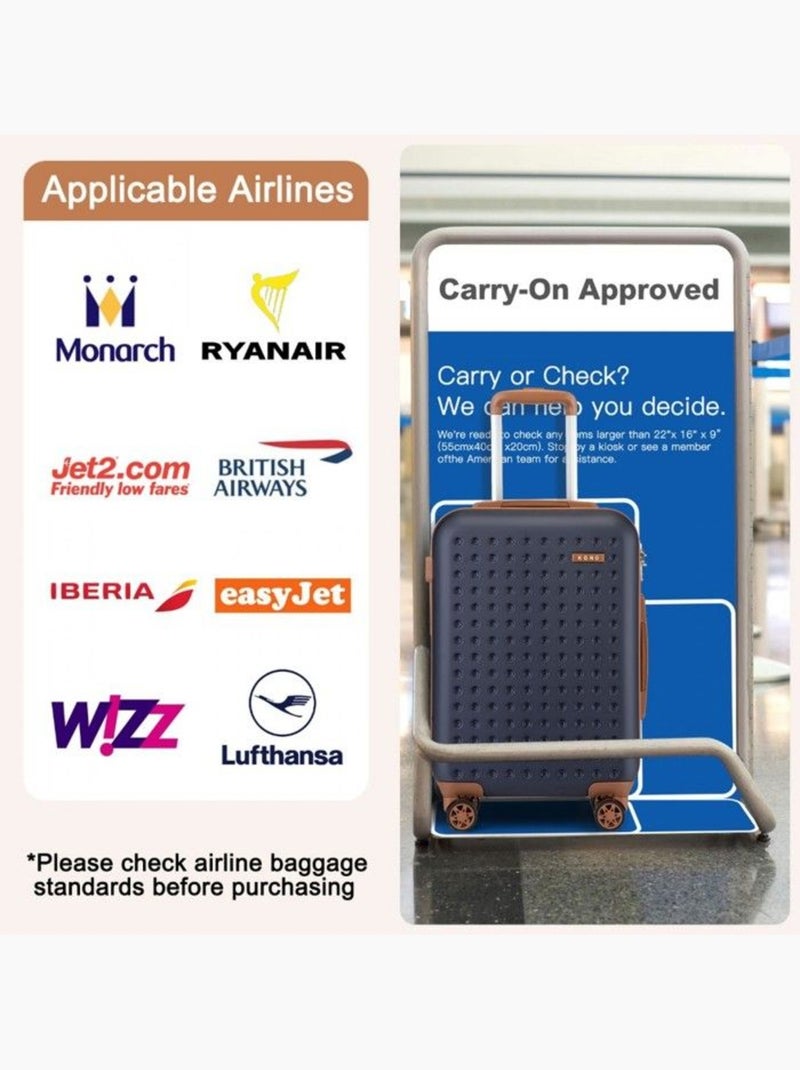 Valise cabine - 55x38x19.5 cm, rigide abs + pc, 4 roues 360°, serrure tsa - kono Bleu - Kiabi