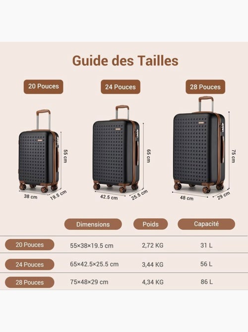 Valise cabine - 55x38x19.5 cm, rigide abs + pc, 4 roues 360°, serrure tsa - kono - Kiabi Valise cabine - 55x38x19.5 cm, rigide abs + pc, 4 roues 360°, serrure tsa - kono - Kiabi