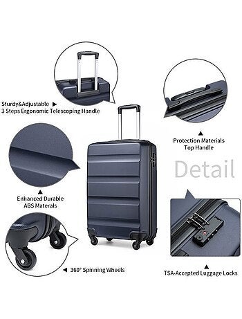 Valise cabine - 55x38x20 cm abs 33 l à code - kono