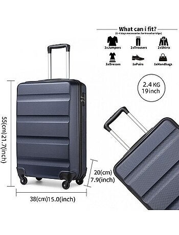 Valise cabine - 55x38x20 cm abs 33 l à code - kono