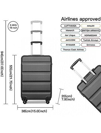 Valise cabine - 55x38x20 cm abs 33 l tsa - kono