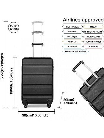 Valise cabine - 55x38x20 cm abs 33 l tsa - kono