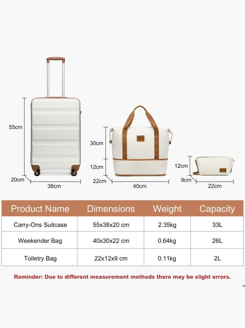 Valise cabine - 55x38x20 cm abs 4 roulettes - kono Blanc - Kiabi