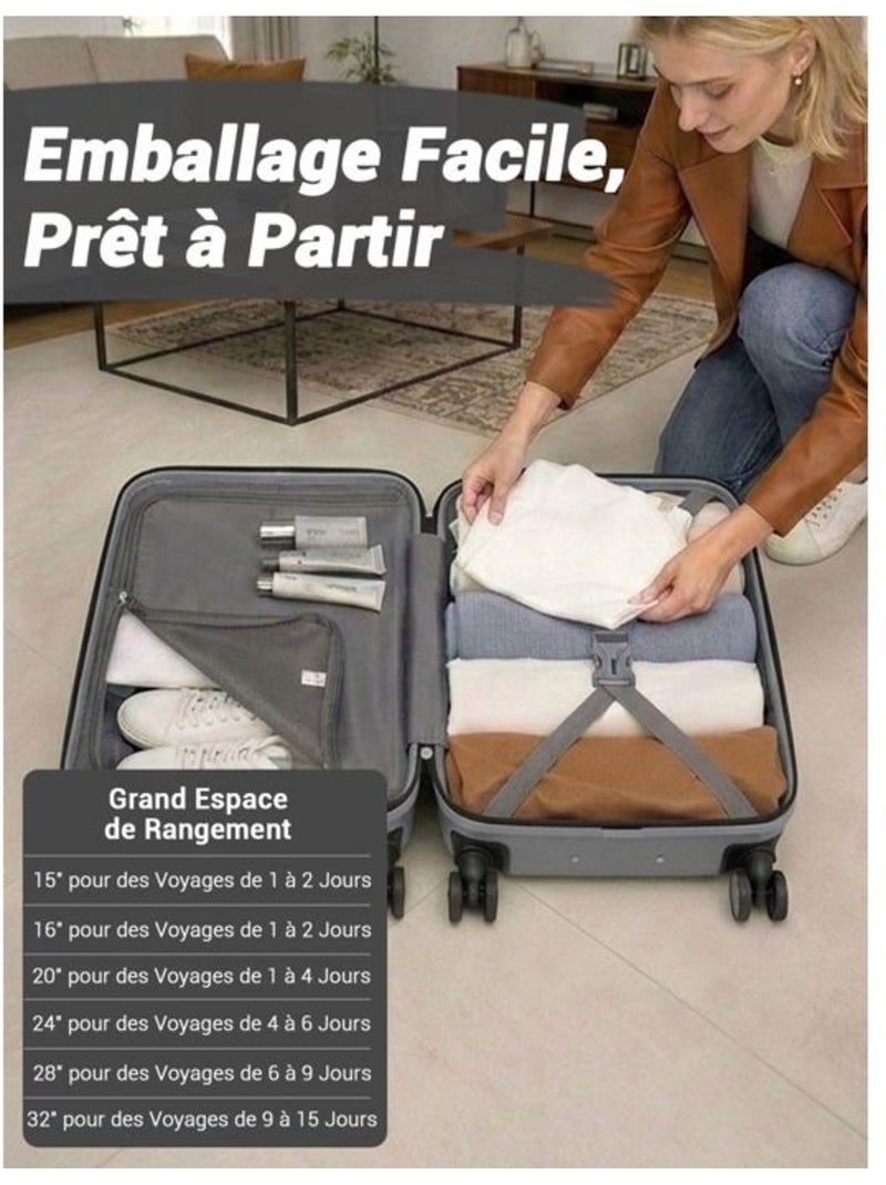 Valise cabine - 55x38x20 cm abs 4 roulettes - kono Gris - Kiabi