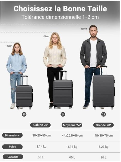Valise cabine - 55x38x20 cm abs 4 roulettes - kono - Kiabi Valise cabine - 55x38x20 cm abs 4 roulettes - kono - Kiabi