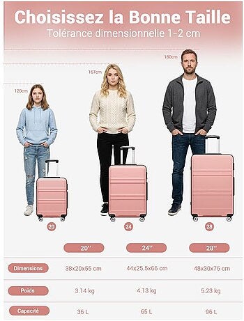 Valise cabine - 55x38x20 cm abs 4 roulettes - kono