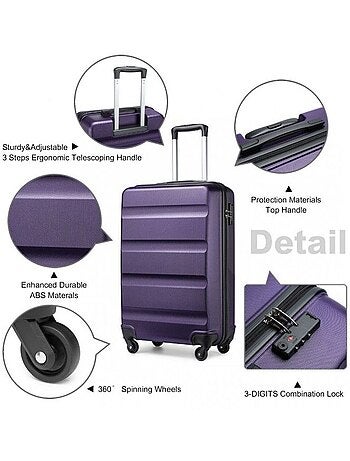Valise cabine - 55x38x20 cm abs 4 roulettes serrure tsa - kono