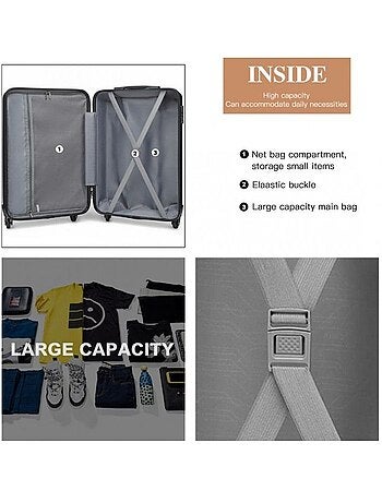 Valise cabine - 55x38x20 cm abs 4 roulettes serrure tsa - kono