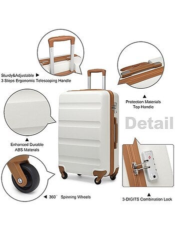 Valise cabine - 55x38x20 cm abs + pc 33 l à code - kono