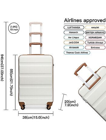 Valise cabine - 55x38x20 cm abs + pc 33 l à code - kono