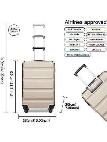 Valise cabine - 55x38x20 cm abs+pc 4 roulettes - kono