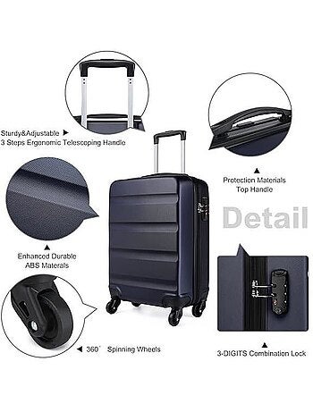 Valise cabine - 55x38x20 cm abs+pc 4 roulettes - kono