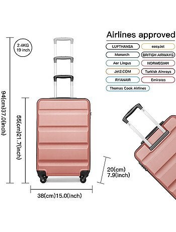 Valise cabine - 55x38x20 cm, rigide abs, 4 roues 360°, serrure tsa - kono