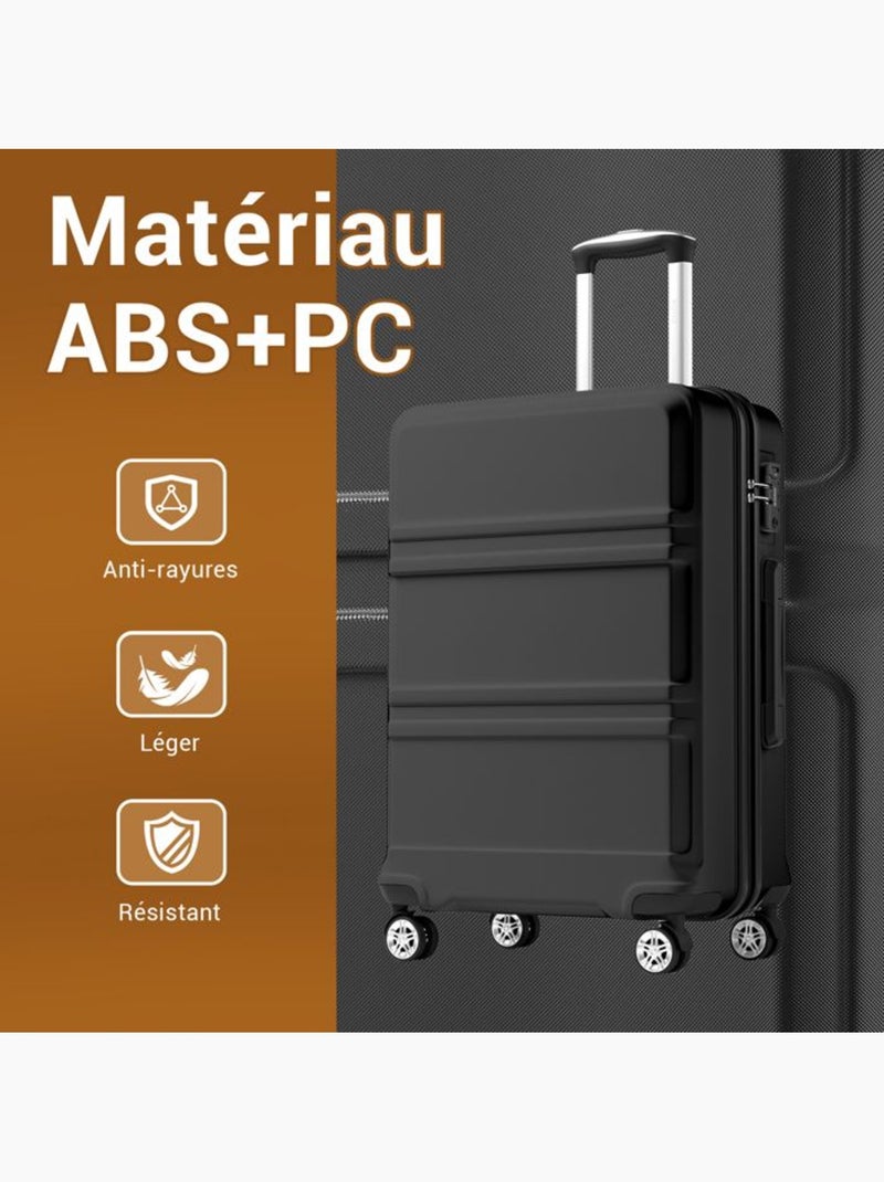 Valise cabine - 55x38x20 cm, rigide abs, 4 roues, serrure tsa - kono Noir - Kiabi