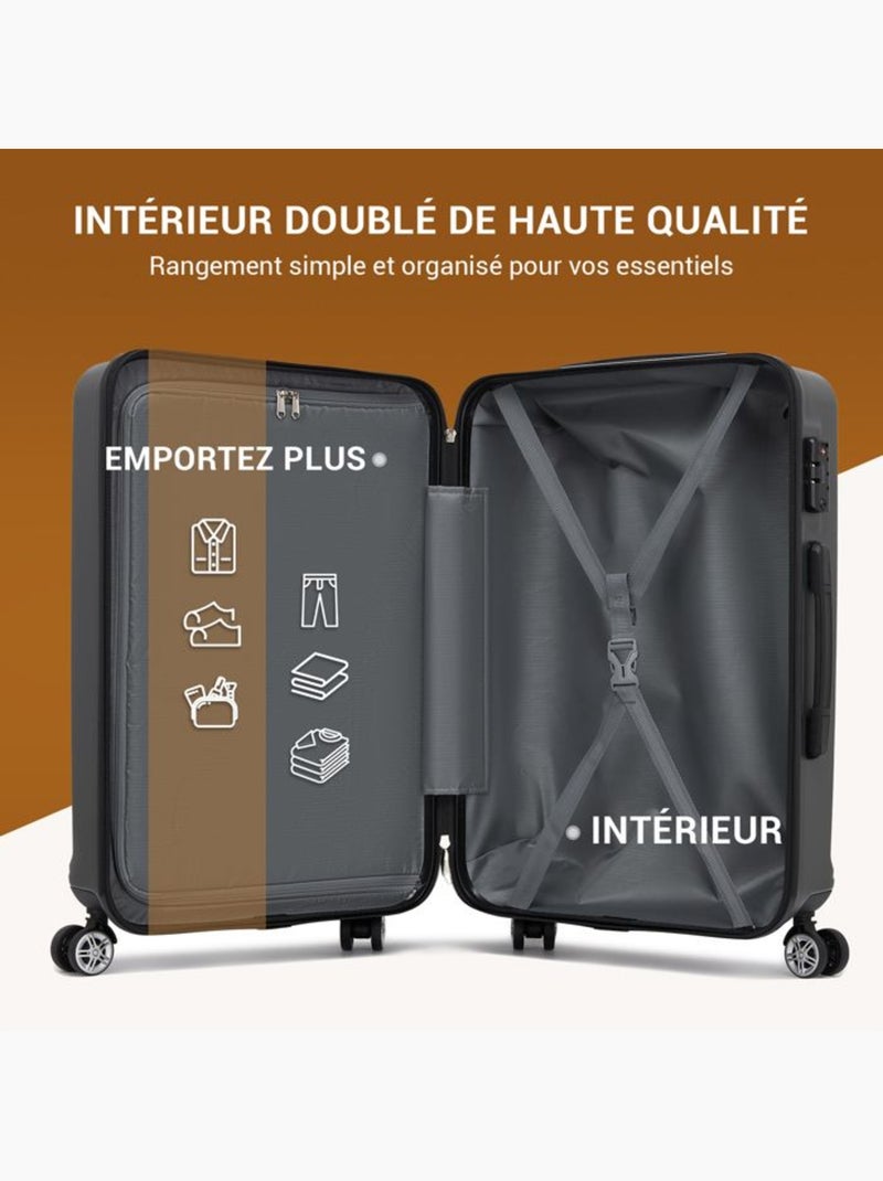 Valise cabine - 55x38x20 cm, rigide abs, 4 roues, serrure tsa - kono Noir - Kiabi