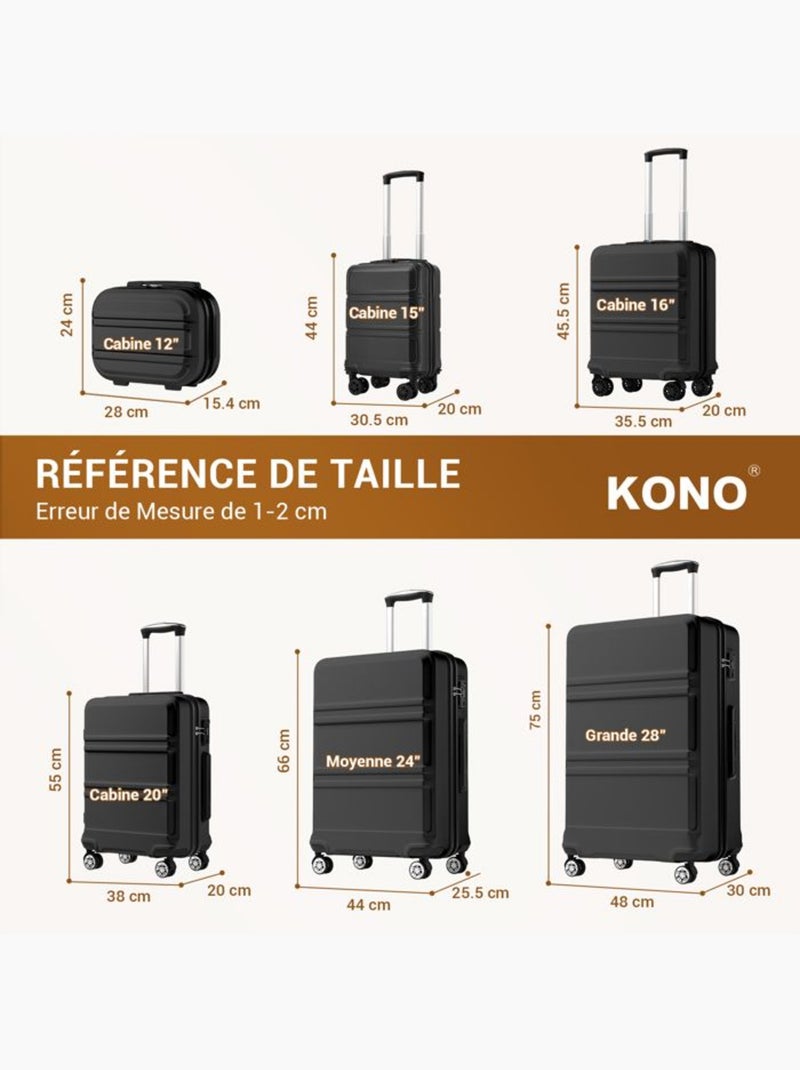 Valise cabine - 55x38x20 cm, rigide abs, 4 roues, serrure tsa - kono Noir - Kiabi