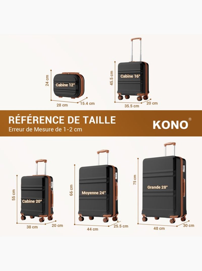Valise cabine - 55x38x20 cm, rigide abs, 4 roues, serrure tsa - kono Noir - Kiabi