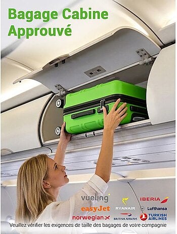 Valise cabine - 55x38x20 cm, rigide abs + pc, 4 roues 360°, serrure tsa - kono