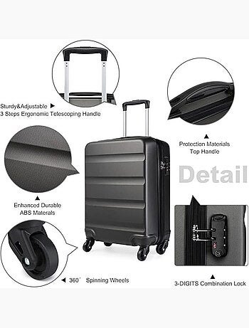 Valise cabine - 55x38x20 cm, rigide abs + pc, 4 roues, serrure à code - kono