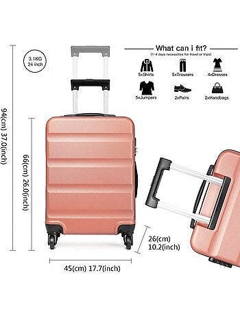Valise cabine - 55x38x20 cm, rigide abs + pc, 4 roues, serrure à code - kono