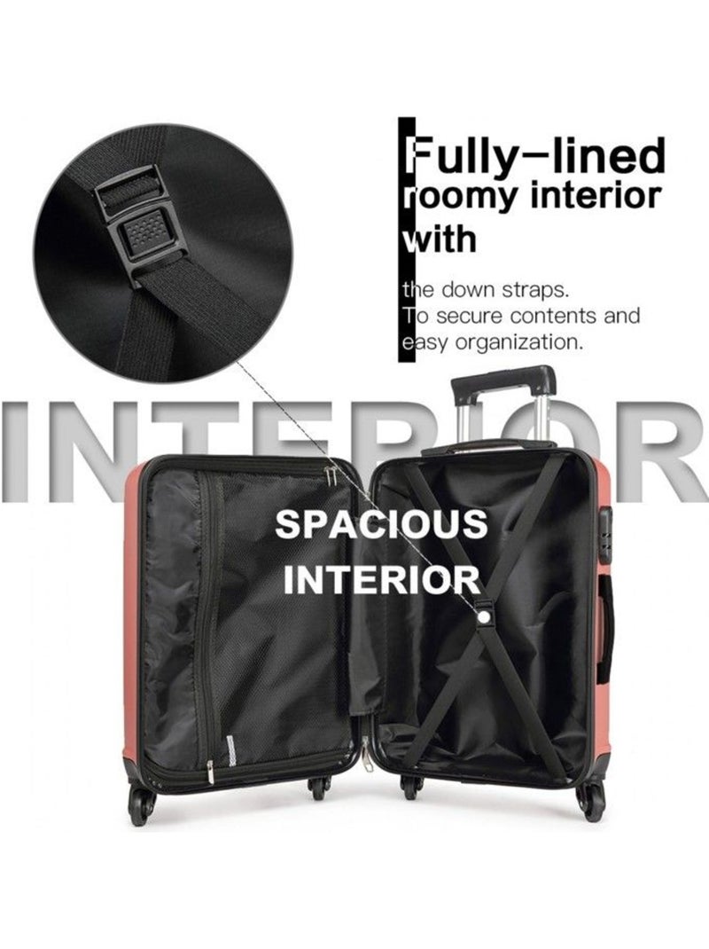 Valise cabine - 55x38x20 cm, rigide abs + pc, 4 roues, serrure à code - kono Rose - Kiabi