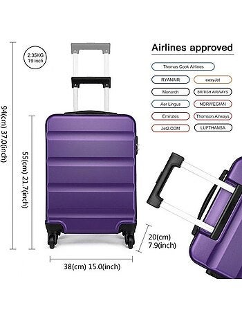 Valise cabine - 55x38x20 cm, rigide abs + pc, 4 roues, serrure à code - kono