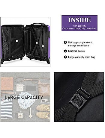 Valise cabine - 55x38x20 cm, rigide abs + pc, 4 roues, serrure à code - kono