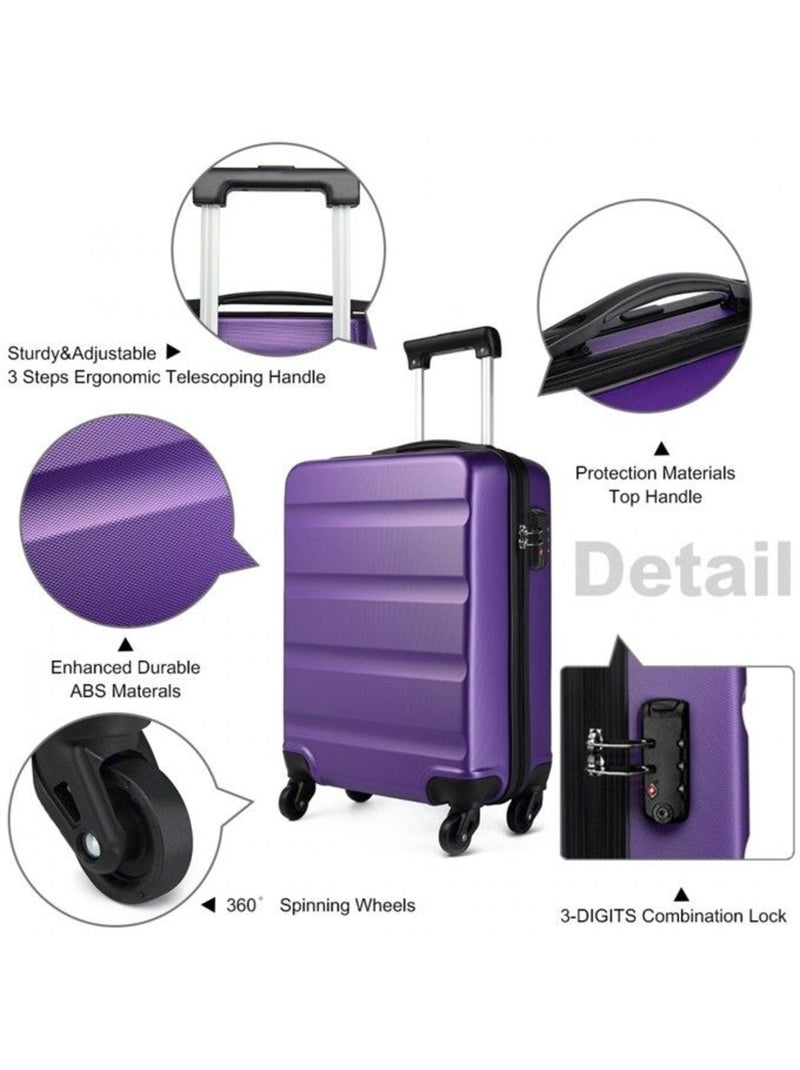 Valise cabine - 55x38x20 cm, rigide abs + pc, 4 roues, serrure à code - kono Violet - Kiabi