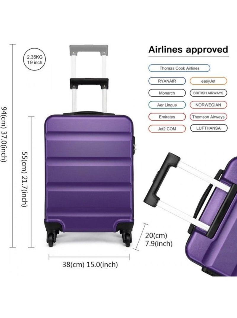 Valise cabine - 55x38x20 cm, rigide abs + pc, 4 roues, serrure à code - kono Violet - Kiabi