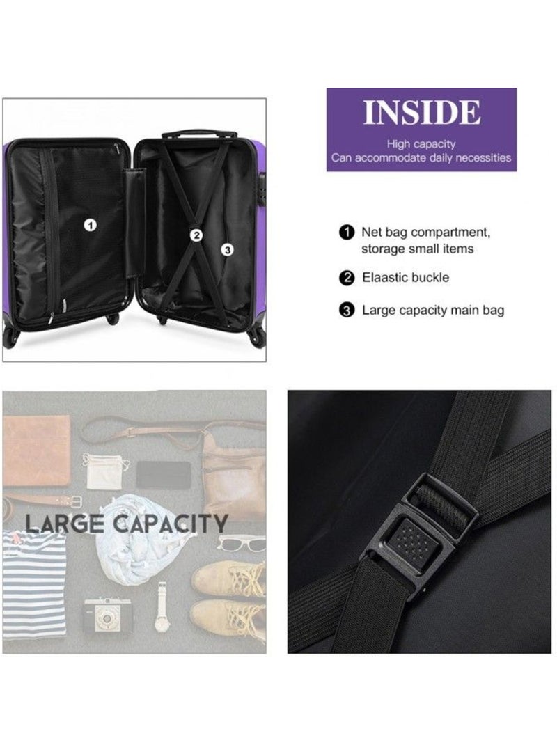 Valise cabine - 55x38x20 cm, rigide abs + pc, 4 roues, serrure à code - kono Violet - Kiabi