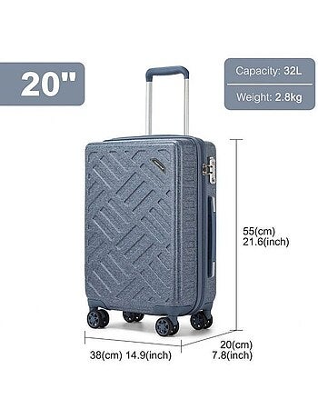 Valise cabine - 55x38x20 cm, rigide polycarbonate, 4 roues 360°, serrure tsa - kono