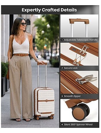 Valise cabine - 55x38x24 cm, rigide abs + pc, 4 roues 360°, serrure tsa - kono