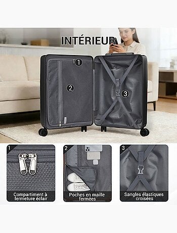 Valise cabine - 55x39x20 cm, rigide abs + pc, 4 roues 360°, serrure tsa - kono