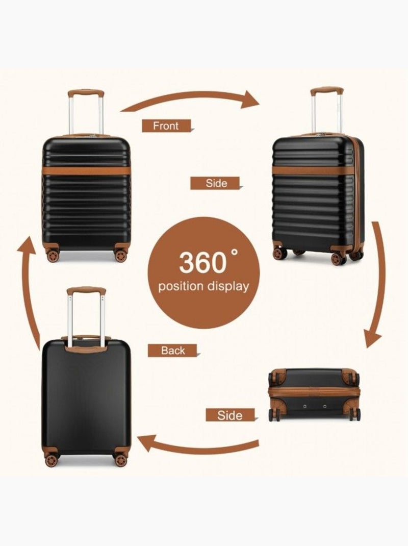 Valise cabine - 55x39x20 cm, rigide abs + pc, 4 roues 360°, serrure tsa - kono Noir - Kiabi