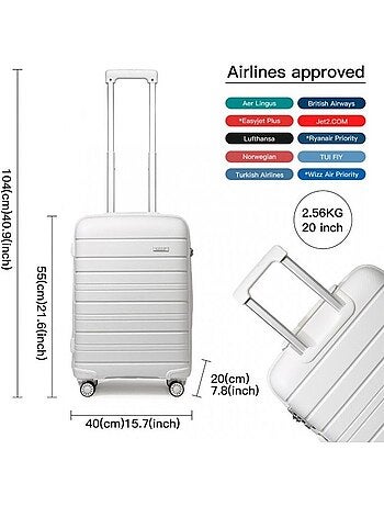 Valise cabine - 55x40x20 cm abs 4 roulettes serrure tsa - kono