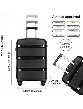 Valise cabine - 55x40x20 cm abs 4 roulettes serrure tsa - kono