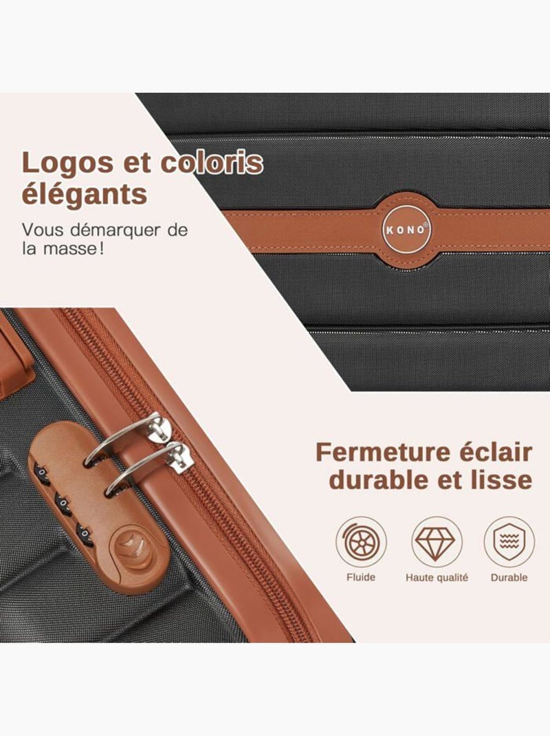 Valise cabine - 55x40x20 cm abs+pc 4 roulettes serrure tsa - kono Noir - Kiabi