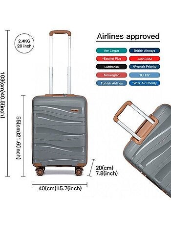 Valise cabine - 55x40x20 cm polypropylène 4 roulettes serrure tsa - kono
