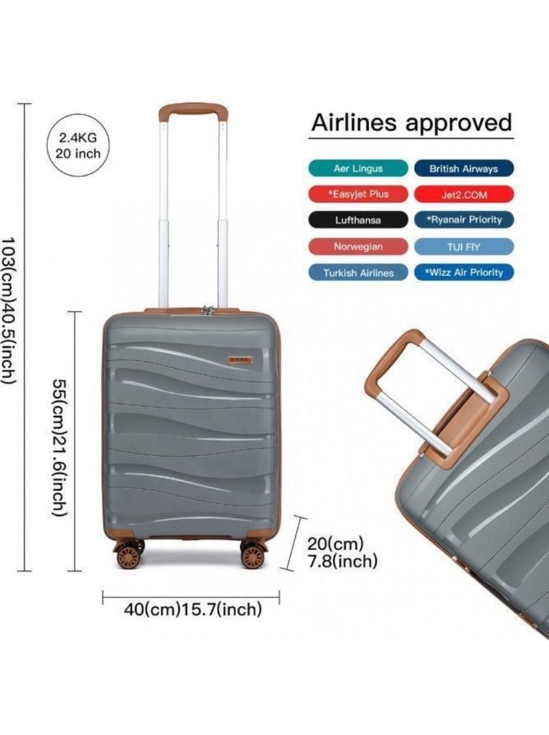 Valise cabine - 55x40x20 cm polypropylène 4 roulettes serrure tsa - kono Gris - Kiabi