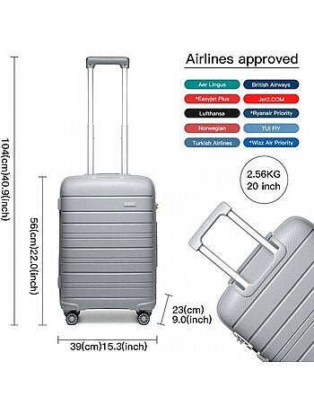 Valise cabine - 55x40x20 cm pp 100 l tsa - kono